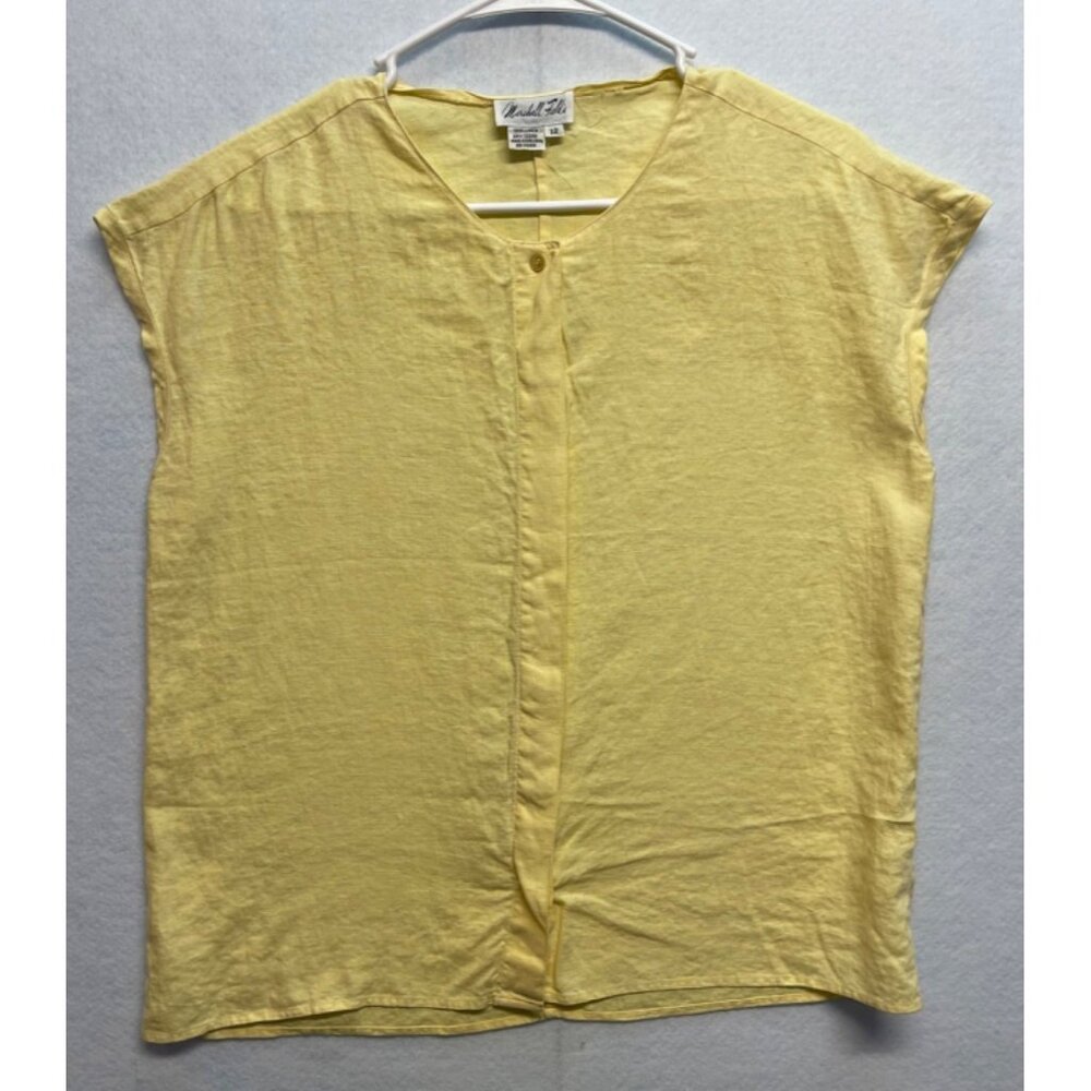 Vintage Marshall Fields Linen Sleeveless Top Full Button Front Size 12